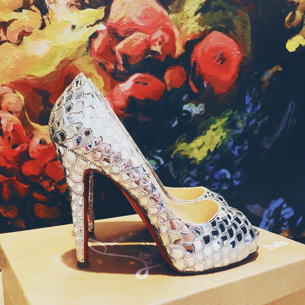 Christian LOUBOUTIN Silver Poseidon Heels 37