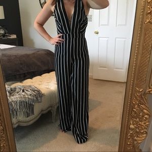 Striped Plunging VNeck Jumpsuit