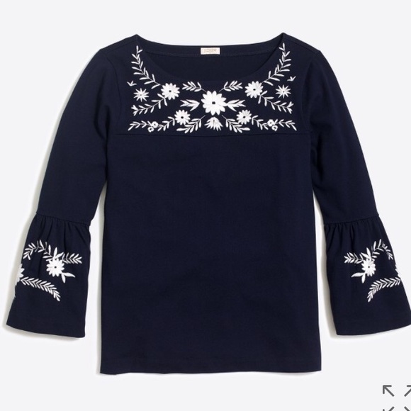 J. Crew Tops - J.Crew navy embroidered top