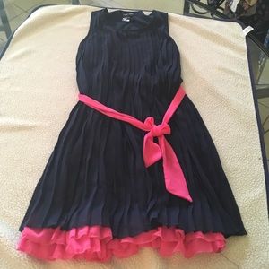 Blue and pink pleated chiffon dress