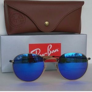 Authentic Ray-Ban Metal Round Flash Blue Lenses