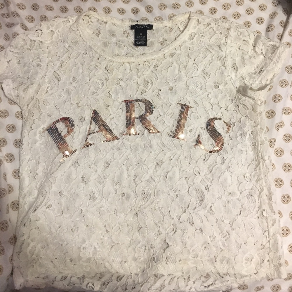 Rue 21 Paris white lace crop top