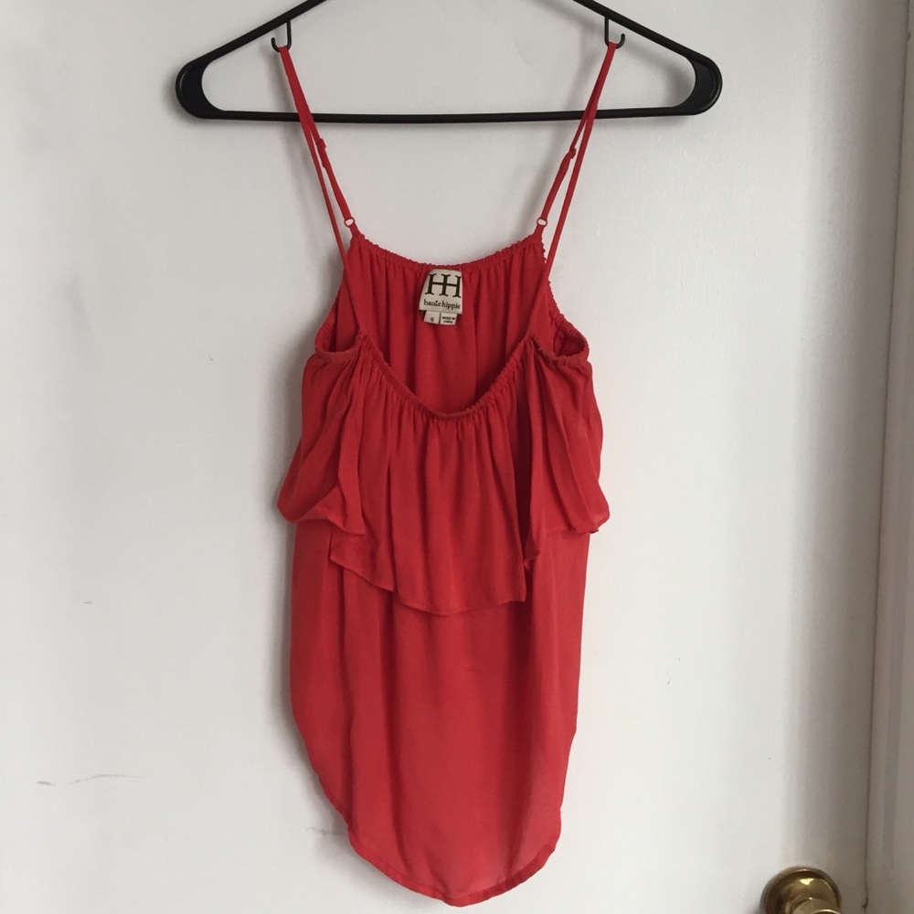 Haute Hippie coral red flouncy silk sleeveless top
