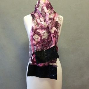 Mixed pinks and black ribbon scarf
