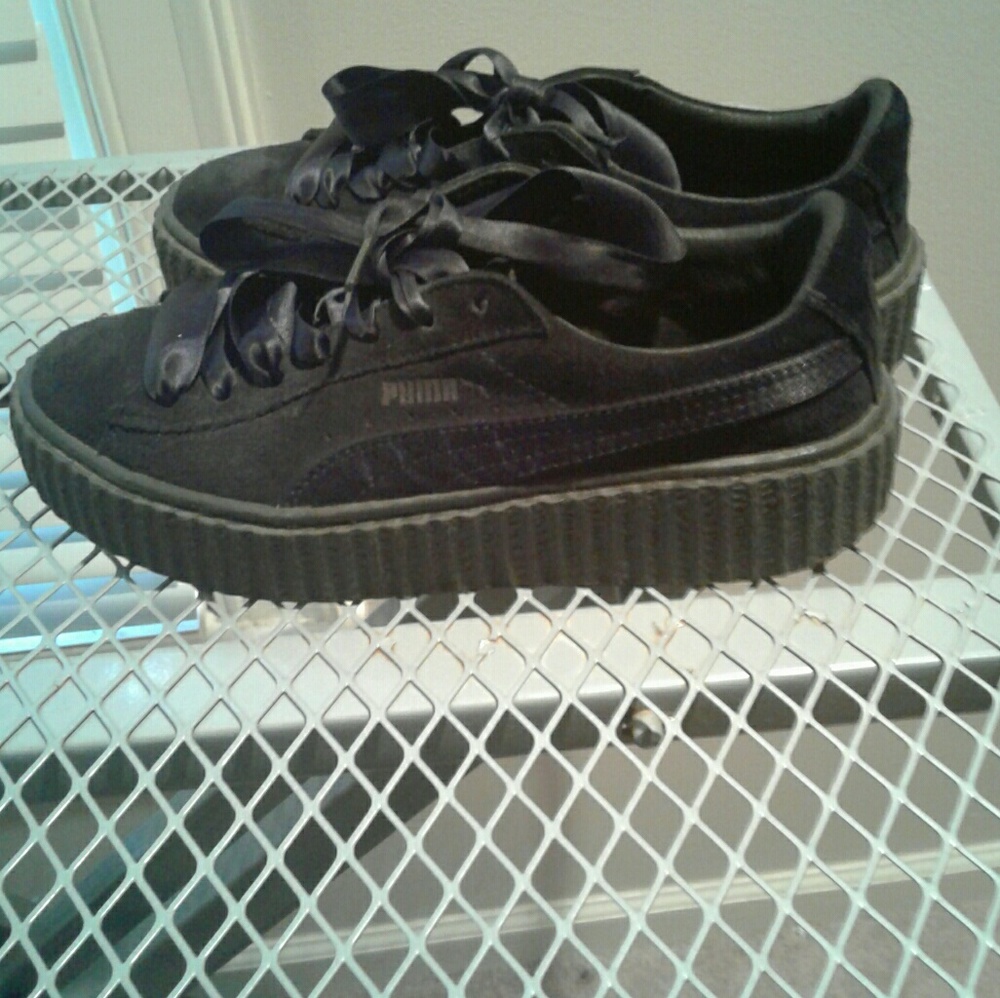 Fenty × Puma Black Satin Suede Creepers