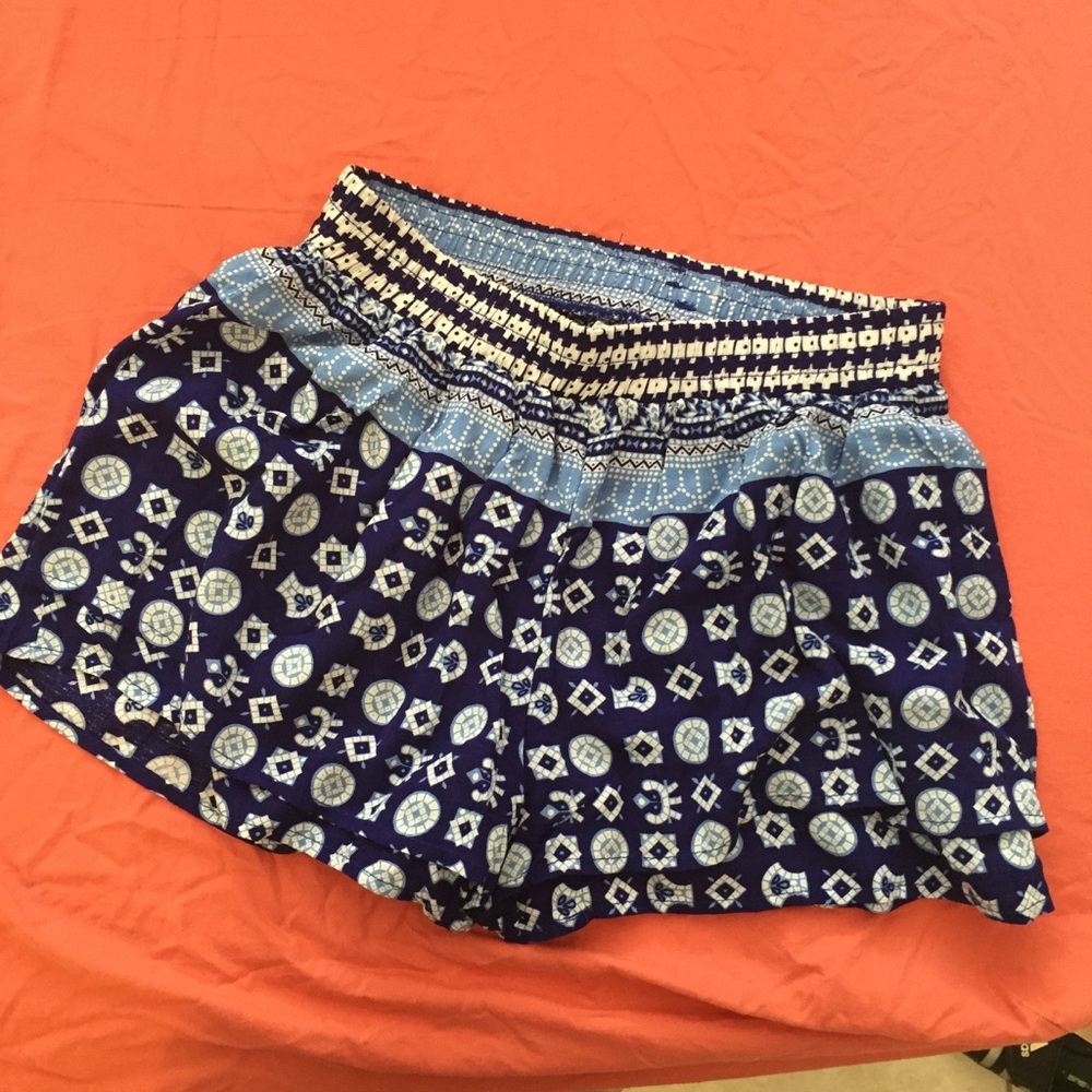 Blue and white flowy shorts