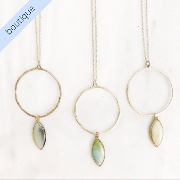 Jewelry - 1 LEFT! Goldtone Circle + Amazonite Stone Necklace
