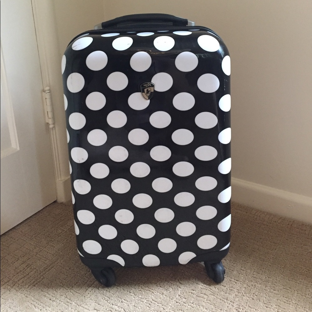 Heys black and white polka dot carry on!