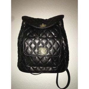 Black backpack quilted Gold Hardware
