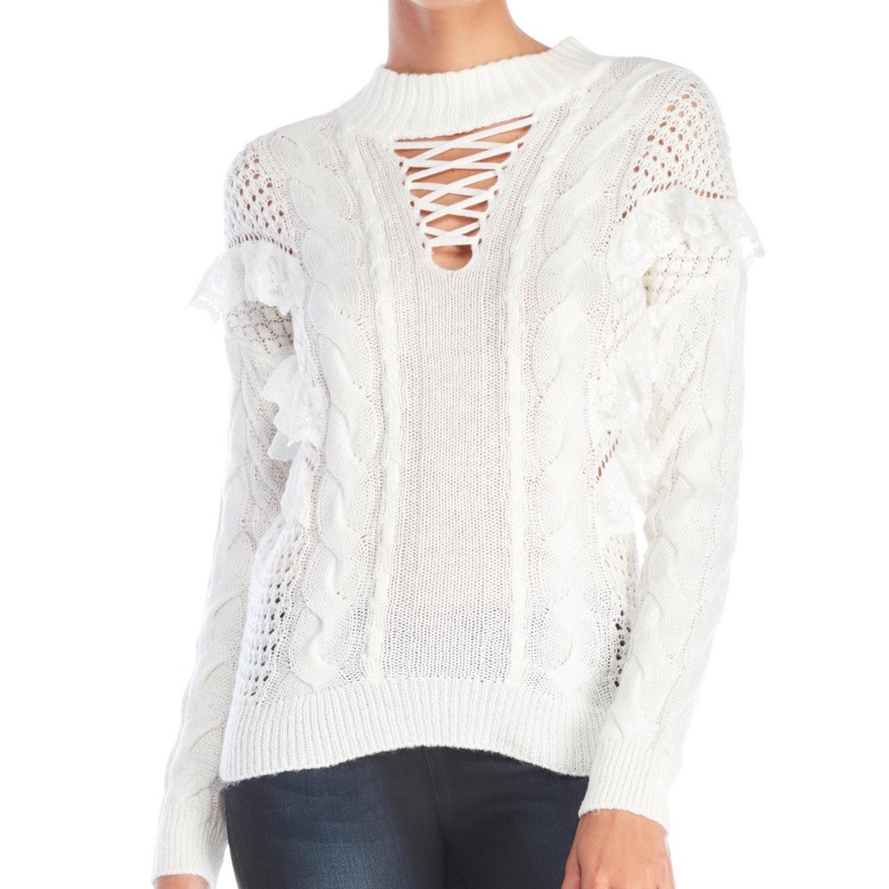 Tonny Kobo White Paige Lace-Up Neck Sweater