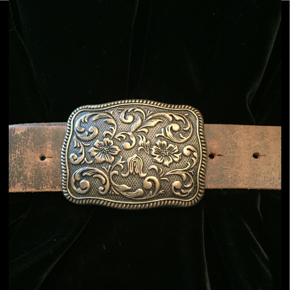 Gifted not for sale! Leather Brass Buckle Belt - Picture 1 of 5