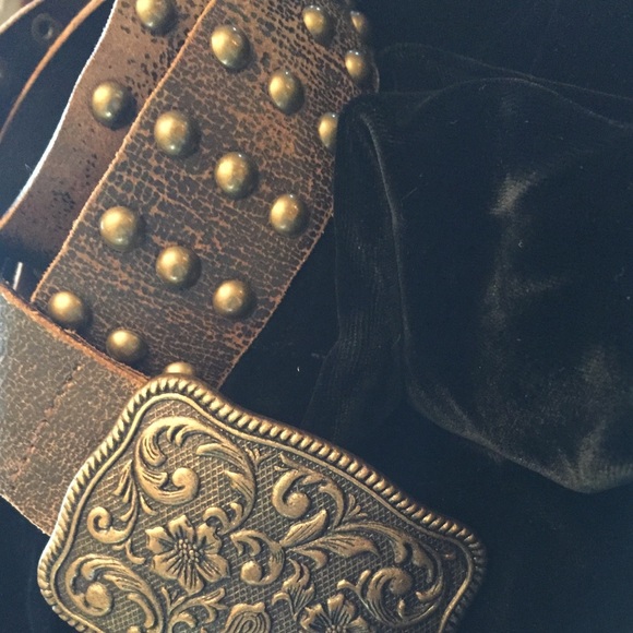 Gifted not for sale!  Leather Brass Buckle Belt - Picture 2 of 5