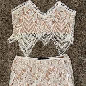 Two piece white lace set