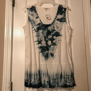 Tye dye blue/white long fancy tank. Sz.S NWT