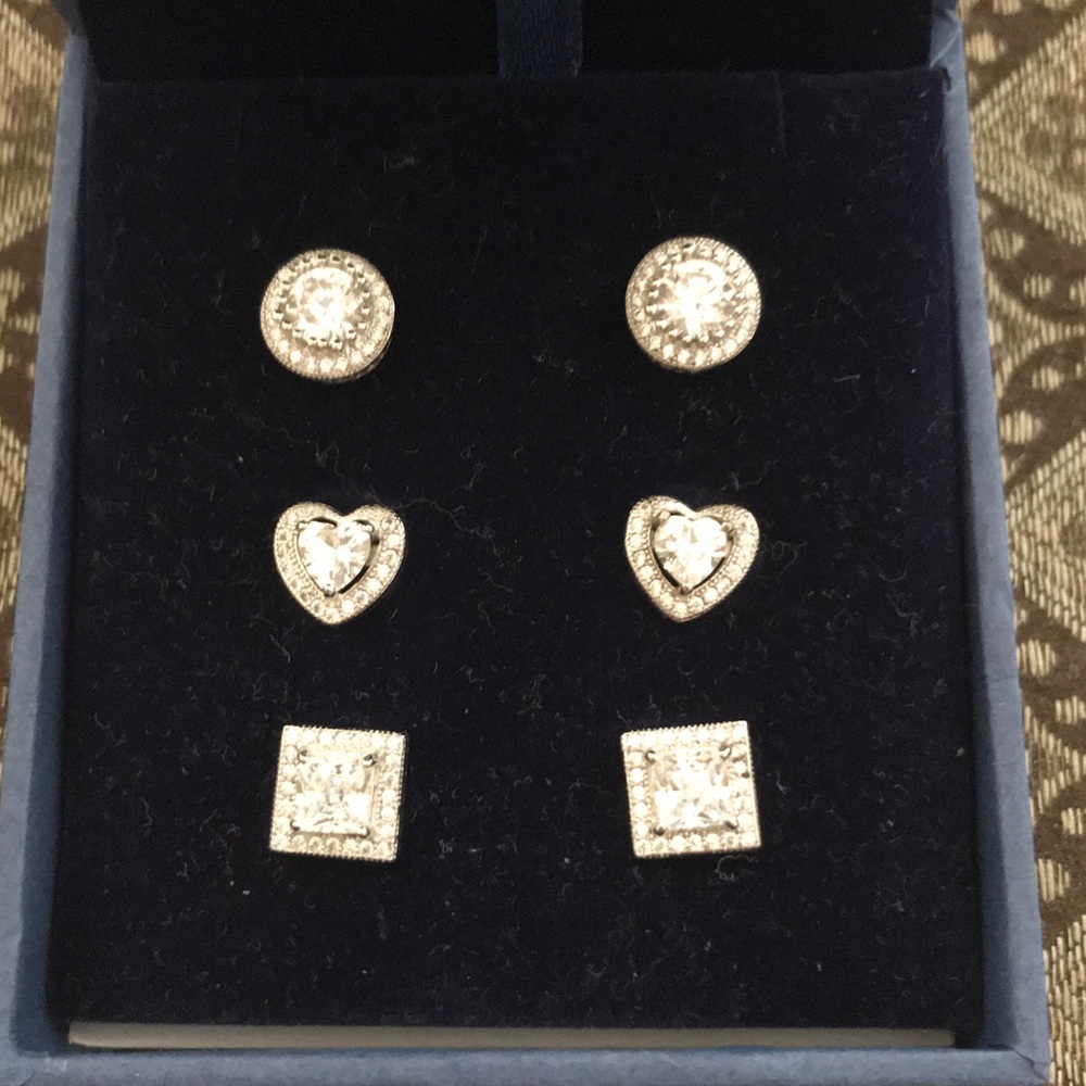 Set of 3  Sparkly  Sterling Silver Earrings
