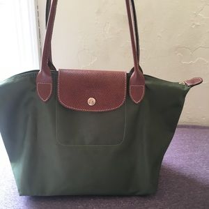 Green/Khaki Small Longchamp Le Pilage Tote