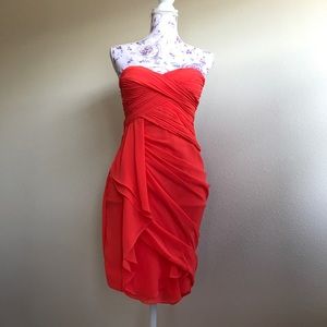 Bright Coral Chiffon Dress Sweetheart Neckline