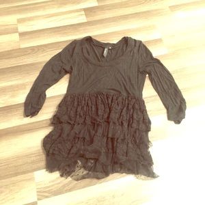 Black Lace Ruffle Top
