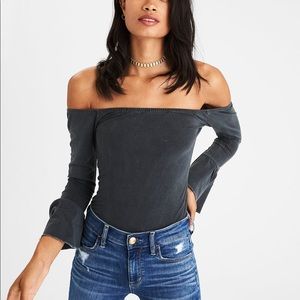 Off-the-shoulder bodysuit with bell sleeves