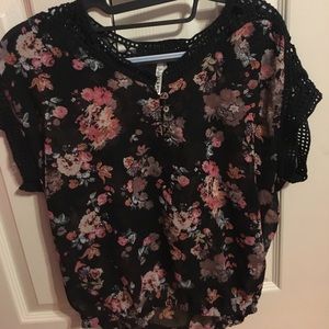 Black blouse with pink flowers