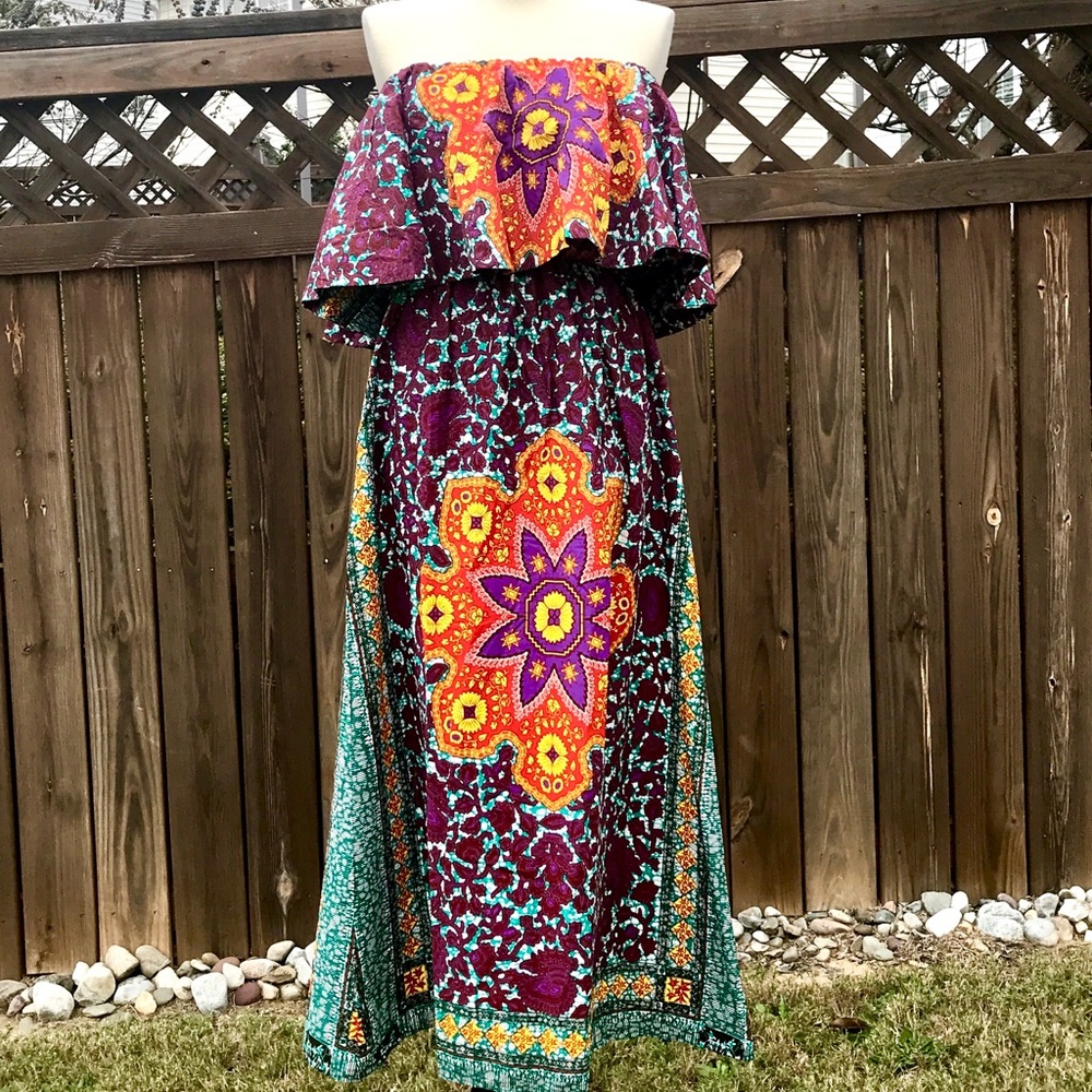 African Print Off Shoulder Long Dress For Women.