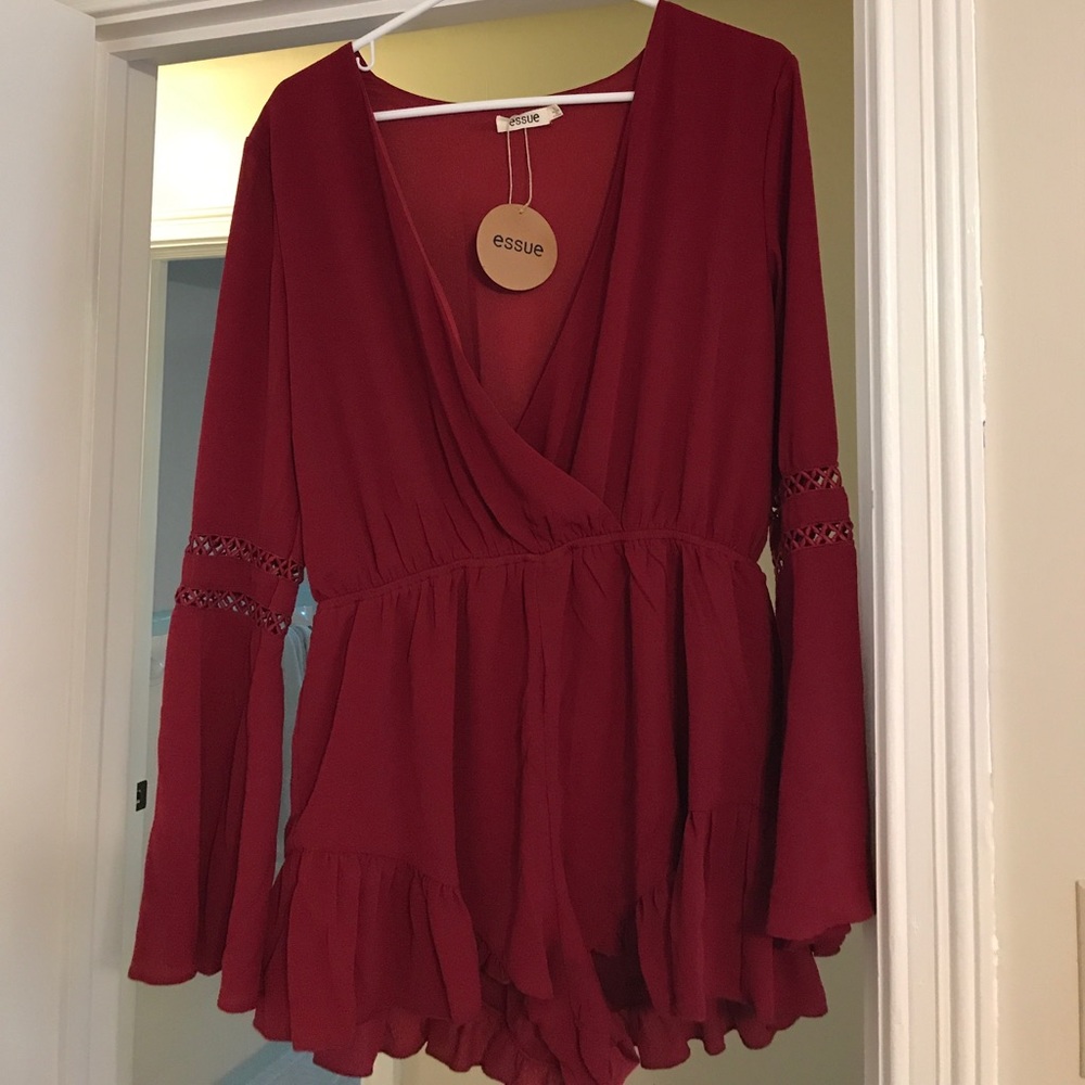 Maroon long sleeve romper
