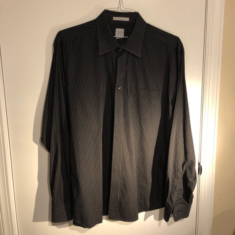 A black button down striped from the gap.