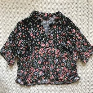 Cropped floral button up