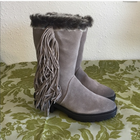 Sam Edelman Shoes - Sam Edelman suede grey faux fur lined boots 9.5