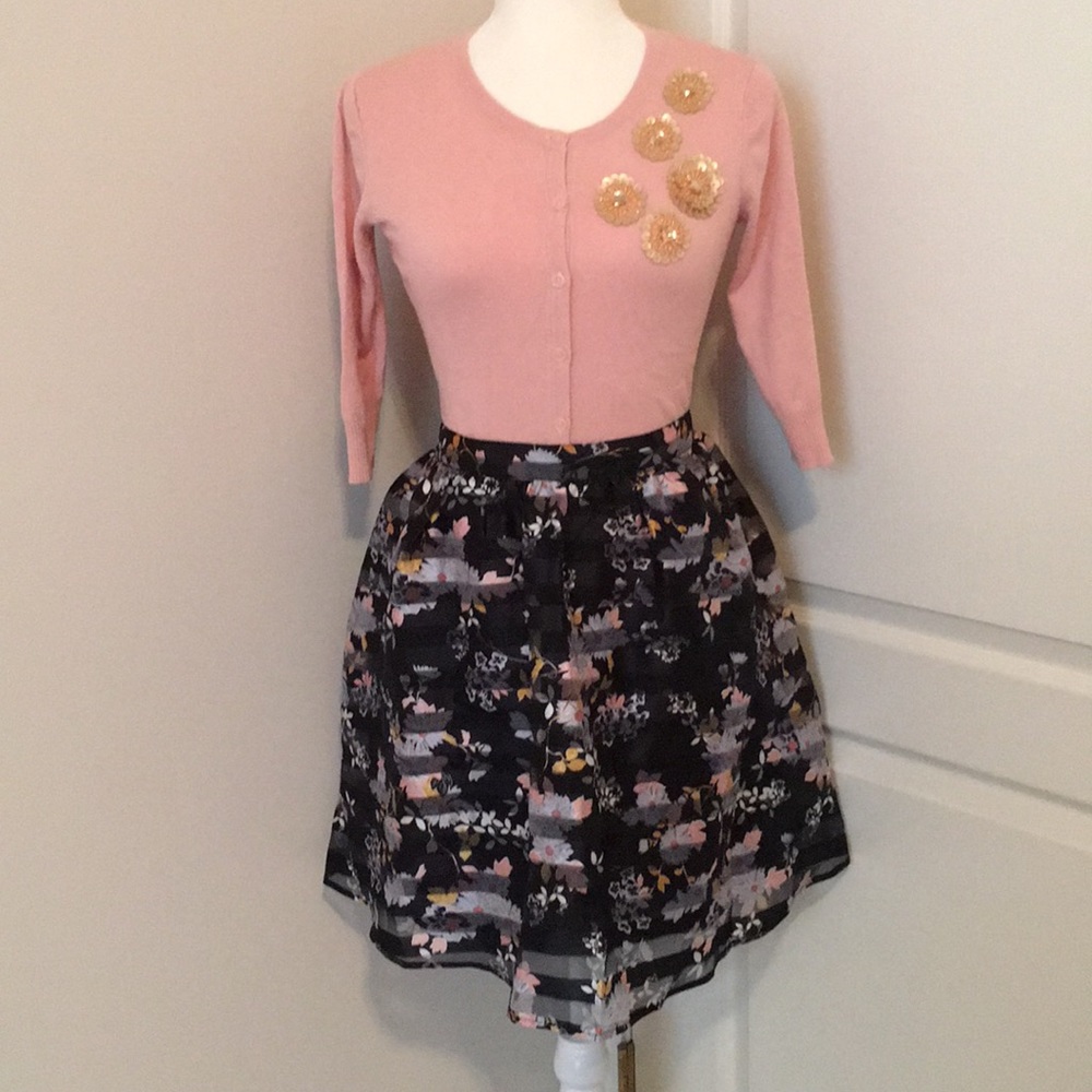 Xhilaration Floral Stripe Skater Circle Skirt