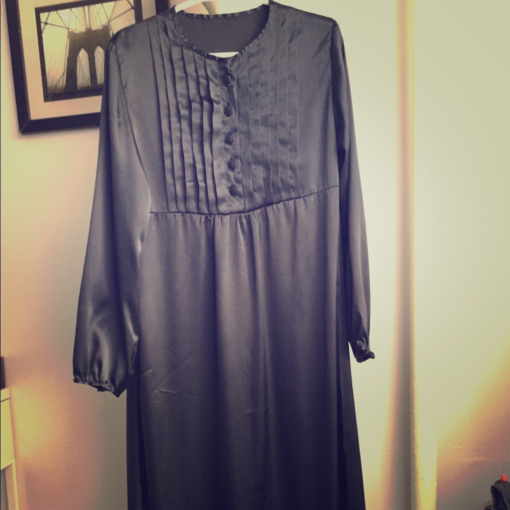 Custom made navy blue satin long dress