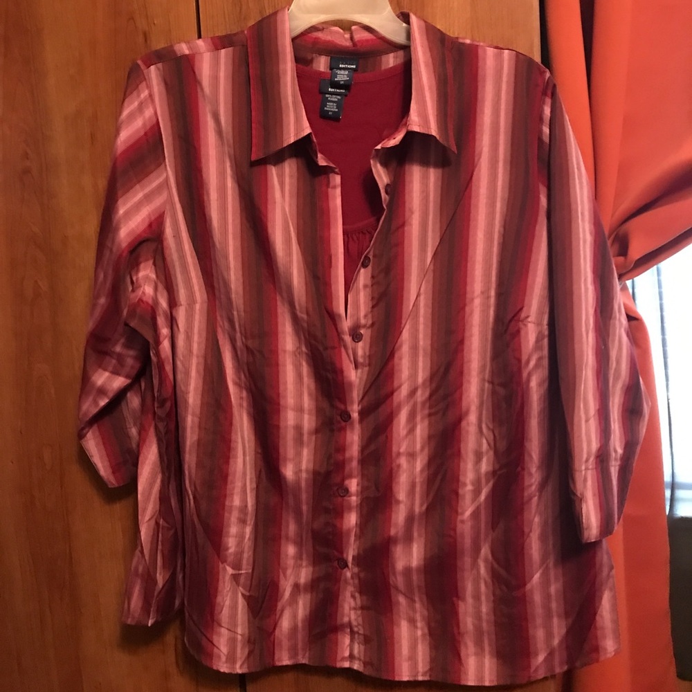 Basic editions blouse and tank combo 3/4 sleeve 2x