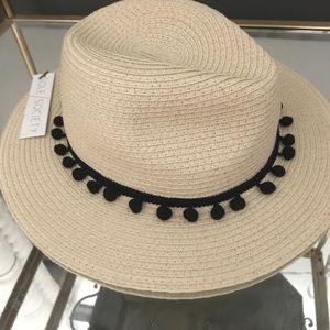 Straw Hat with Pompon Detail