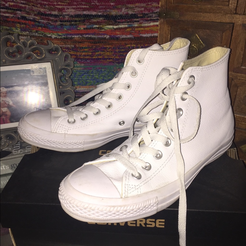 White Leather High Top Converse