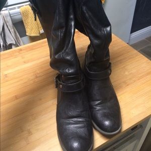 Women’s Tall Black Faux Leather Biker Boots