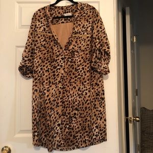 Calvin Klein button up cheetah print shirt dress