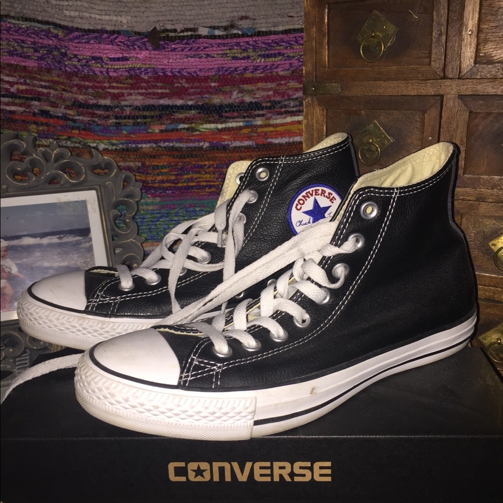 Black Leather High Top Converse