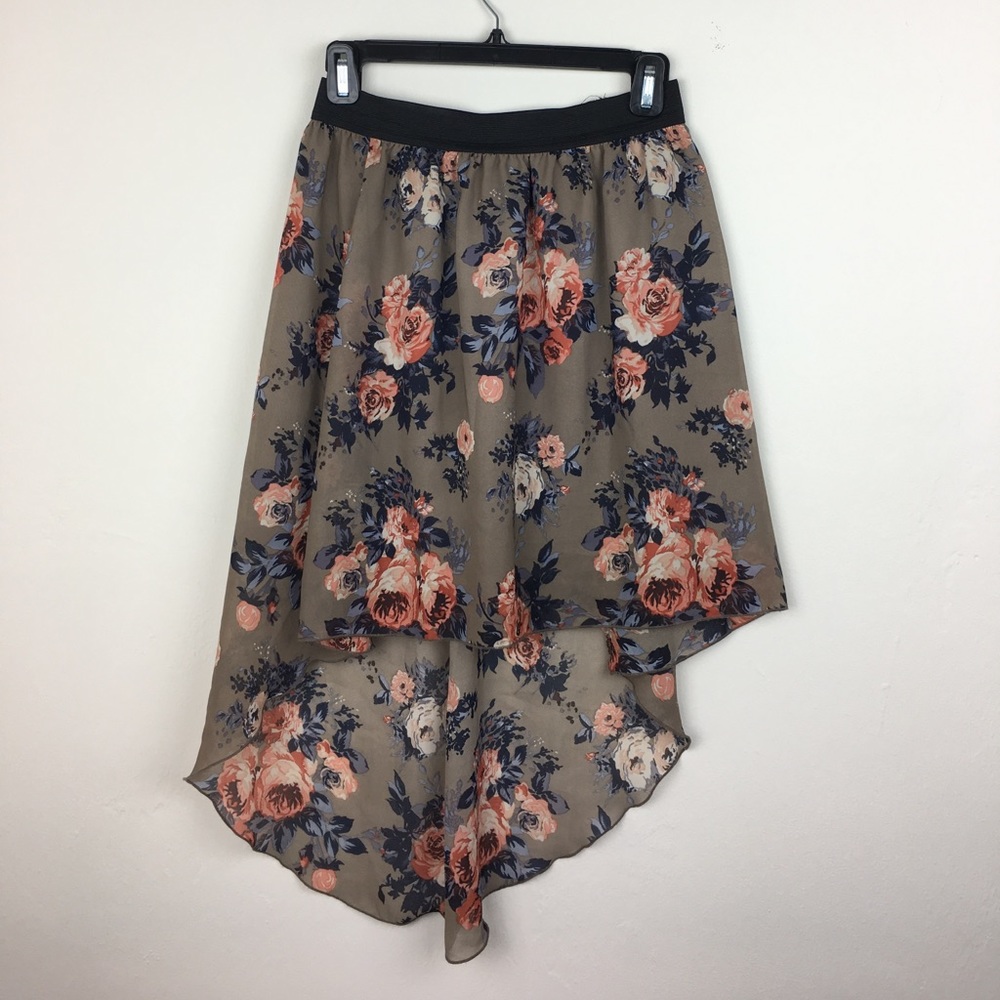 High Low Floral Brown Skirt