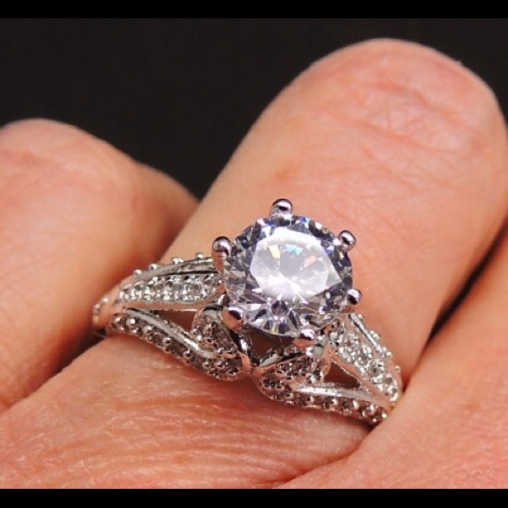 Luxury 10kt WG Filled White Topaz Ring Sz 5-10