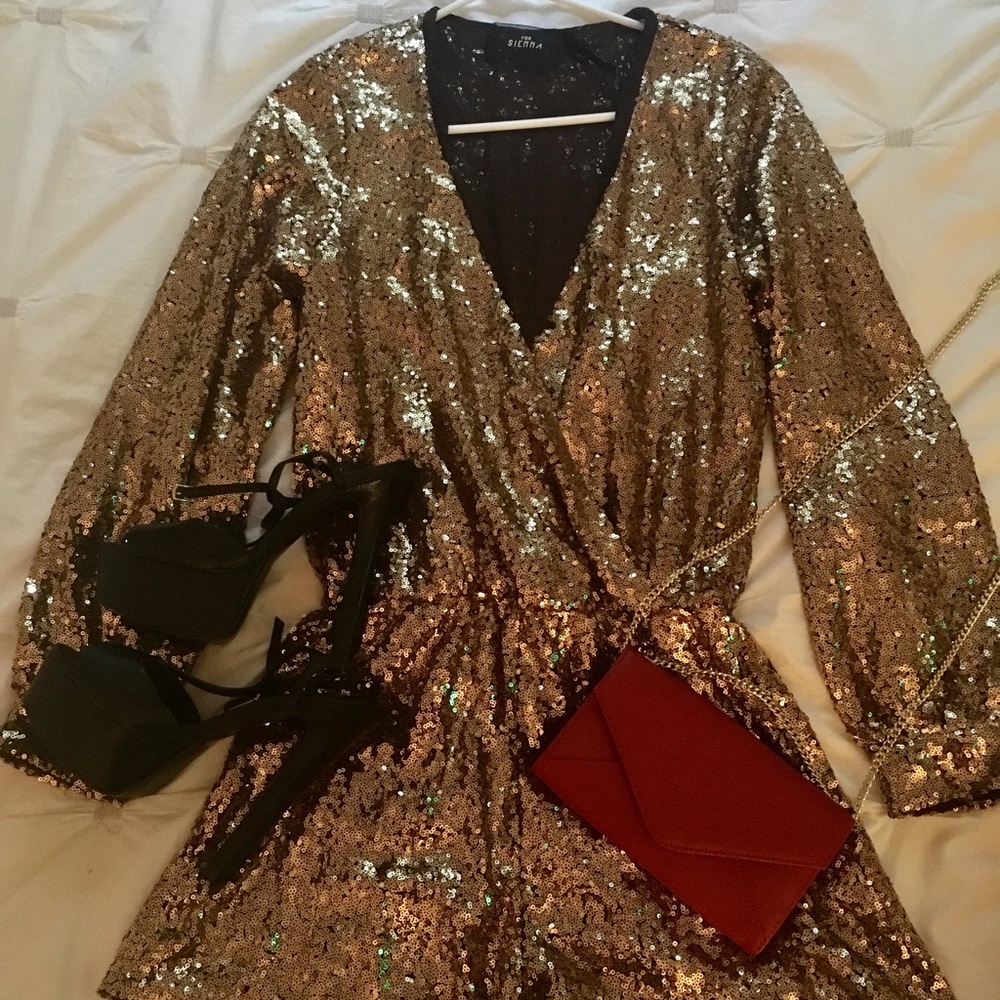 Gold member sequins romper