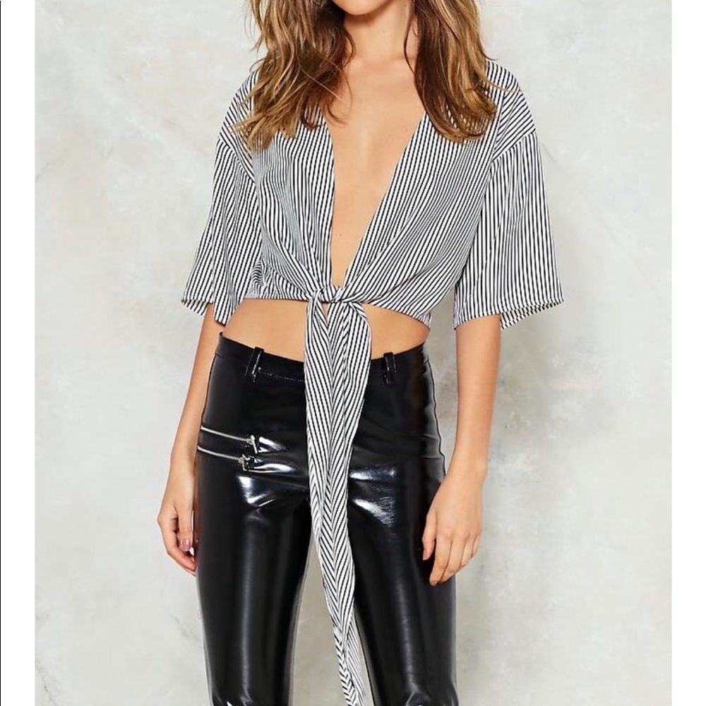 Striped tie up blouse