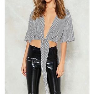 Striped tie up blouse