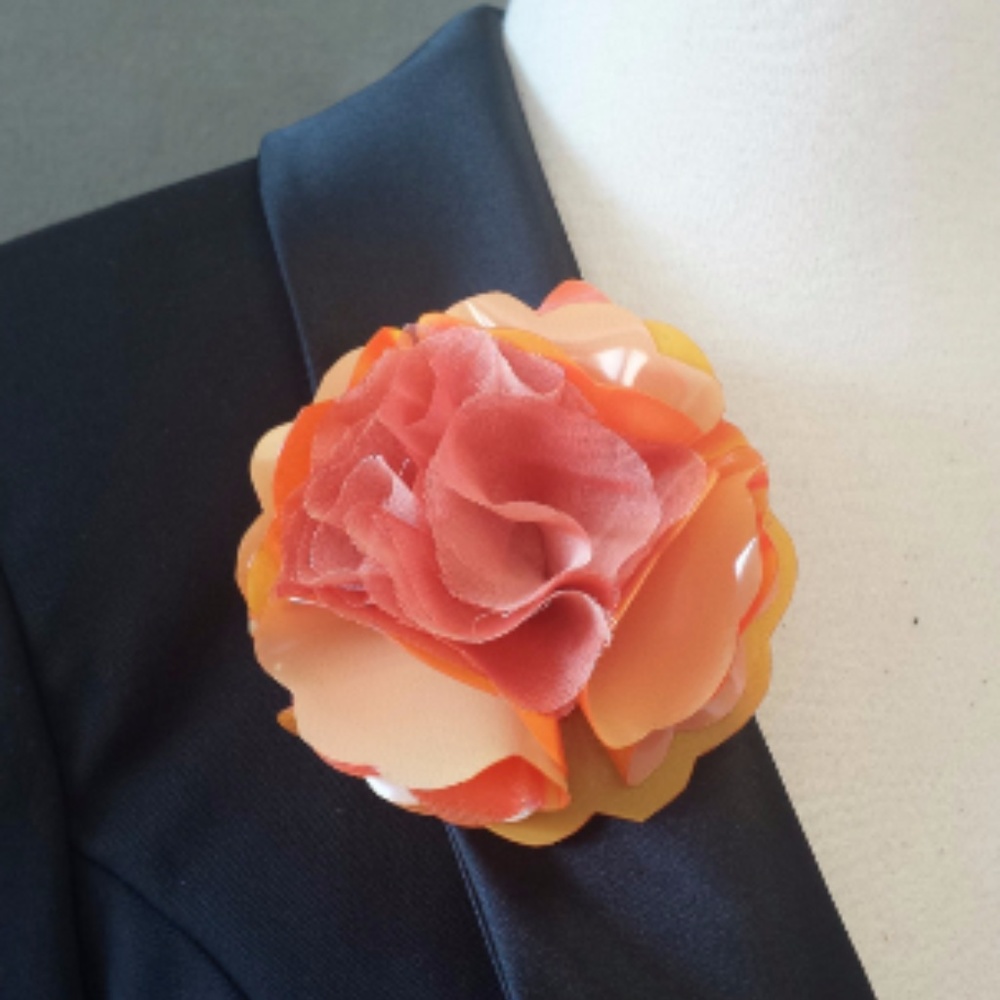 Orange Shiny Plastic and Chiffon Flower Magnet pin