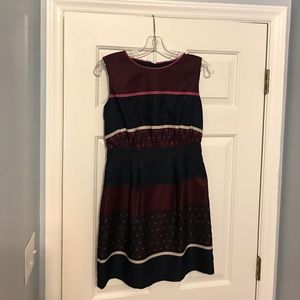 Loft Navy & Maroon Striped Dress