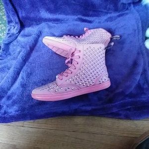 Doc Marten Pink Canvas Silver Studded Shoreditch