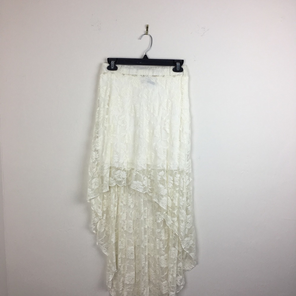 High Low Off White Skirt with Flower Pattern