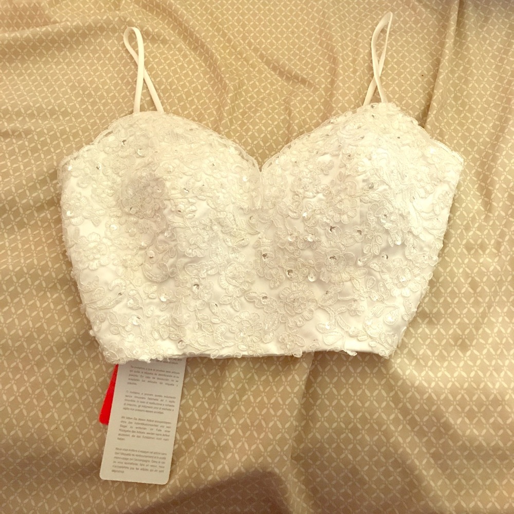 Lace crop top with sparkle detailing