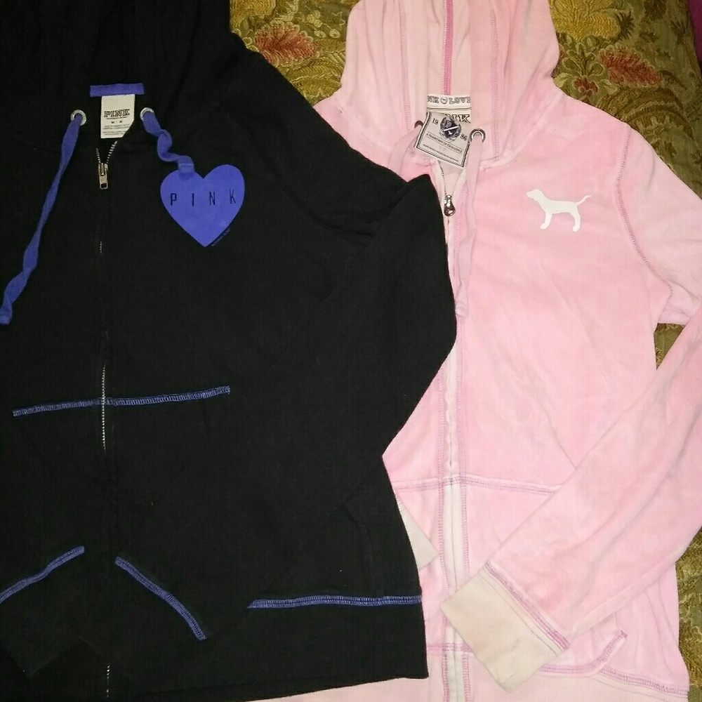 2 older PINK zip up hoodies sz s & med