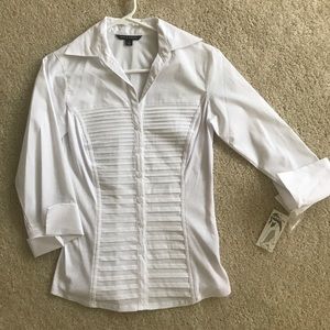 White Pleated Button Down Top
