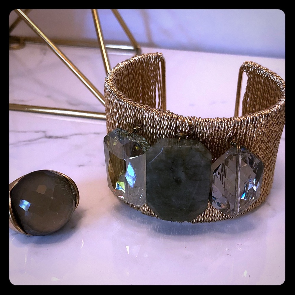 5/20 Gold Cuff Bracelet and Ring Set